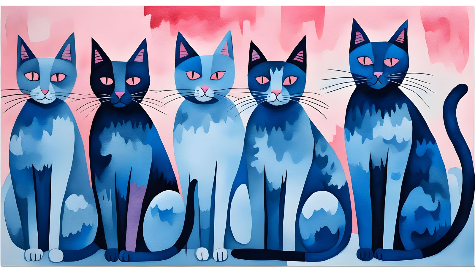 Cats in Muted Colors: Impressionist Gouache Painting