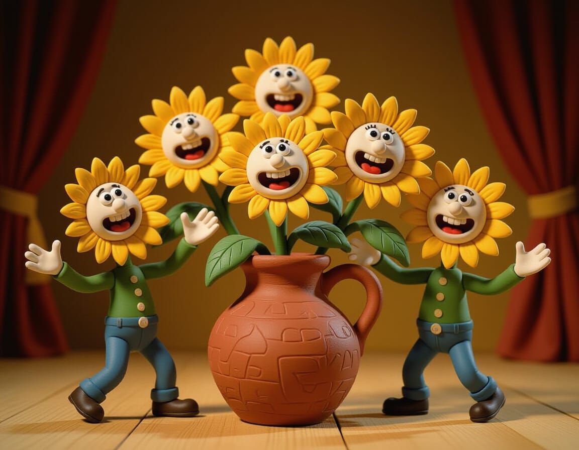 Singing Sunflowers in Claymation Style