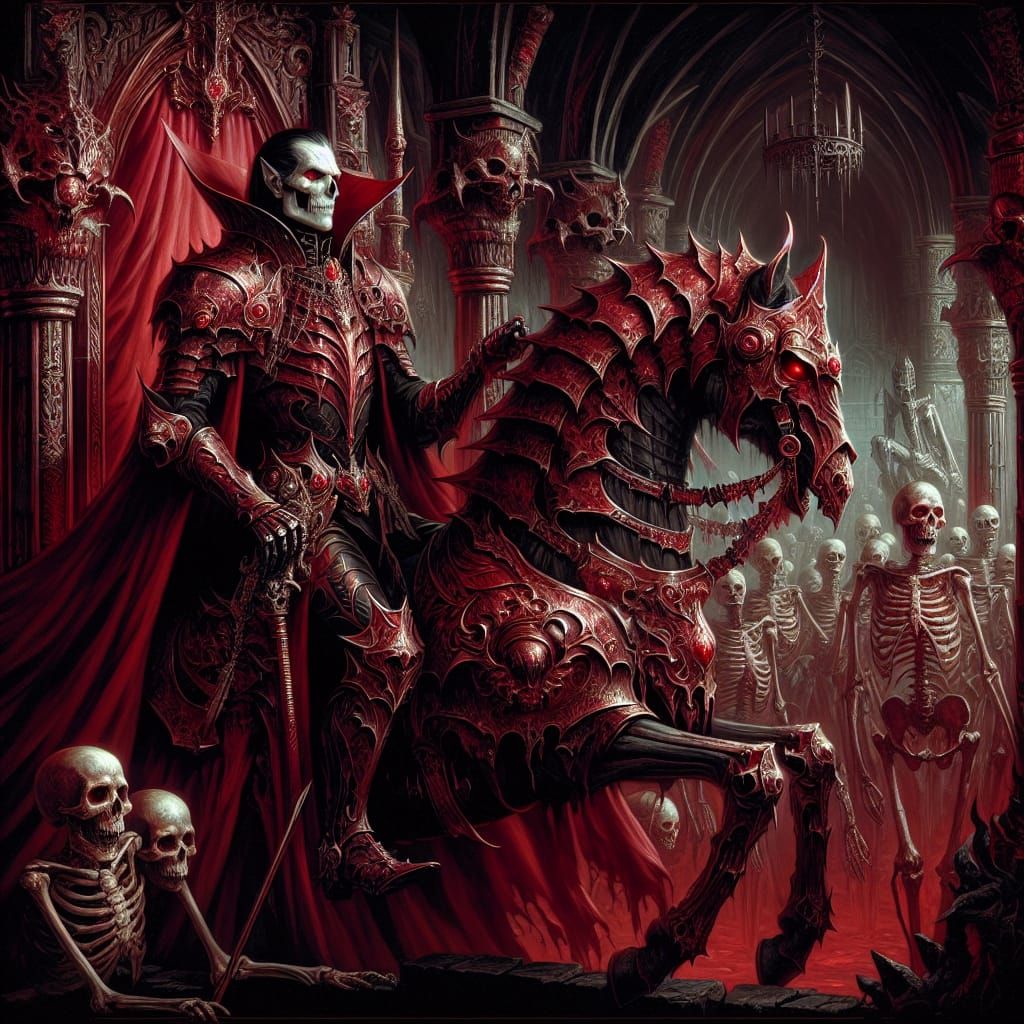 Vampire Lord Oversees Skeleton Army in Dark Fantasy