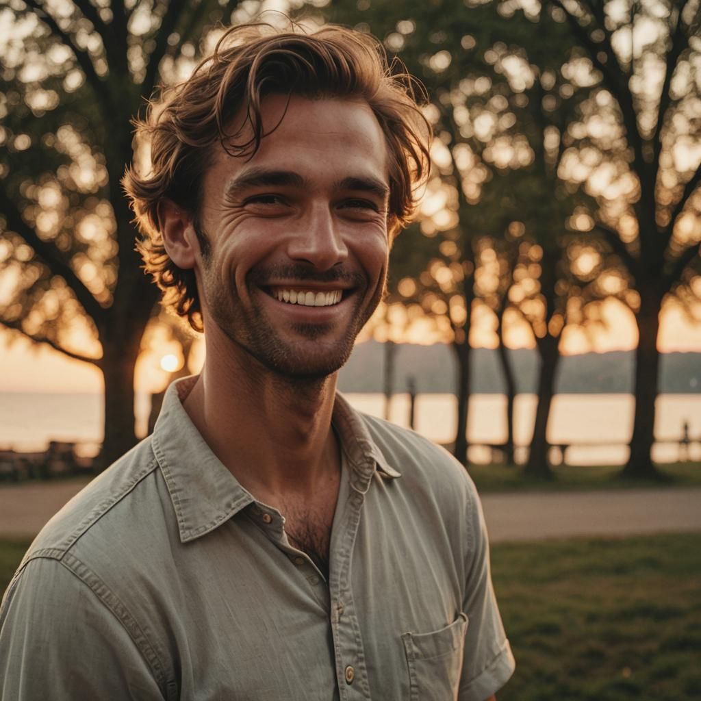 Radiant Smile in Romantic Film Style