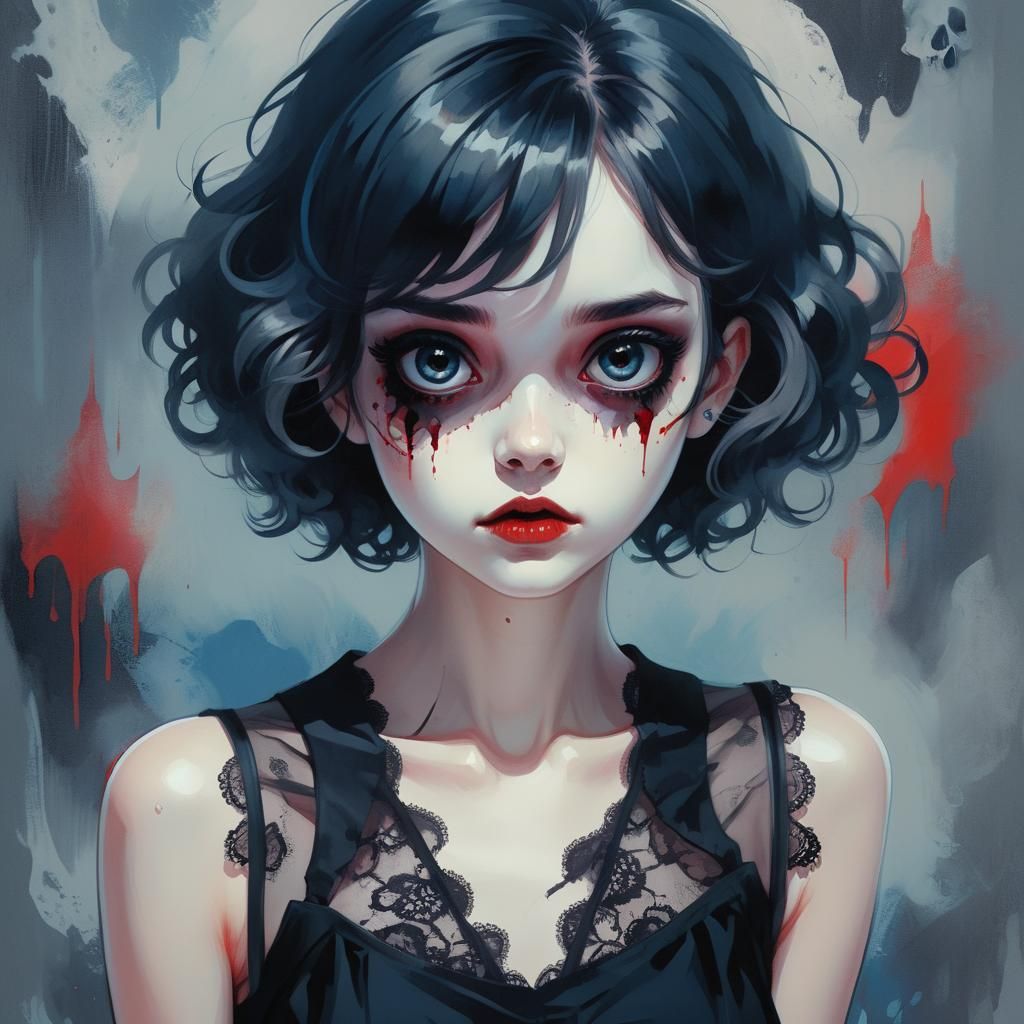 Eerie Gothic Girl in Ilya Kuvshinov Style
