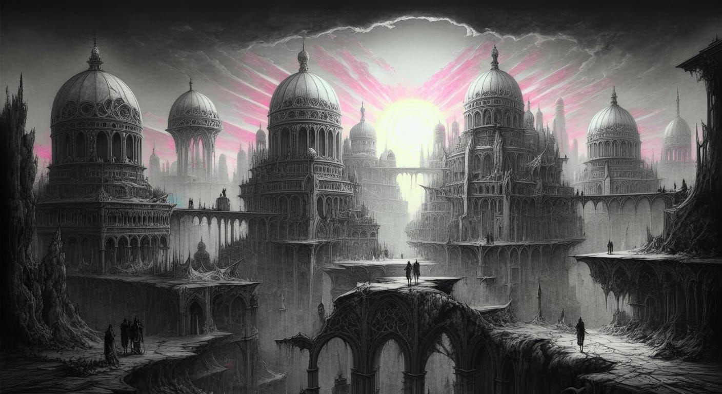 Baroque Gothic Cityscape Under the Eldritch Sun