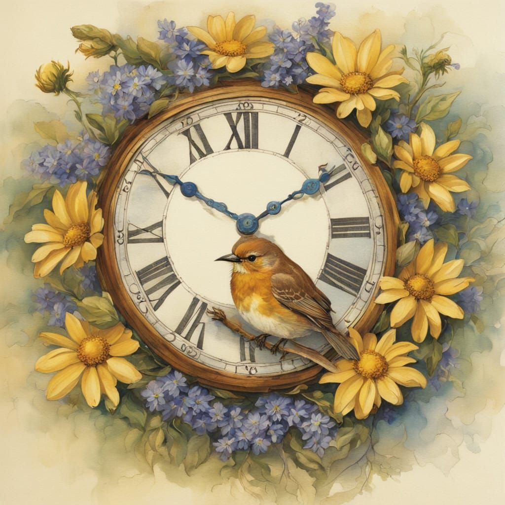 Elegant Floral Clock with Ornate Wooden Details