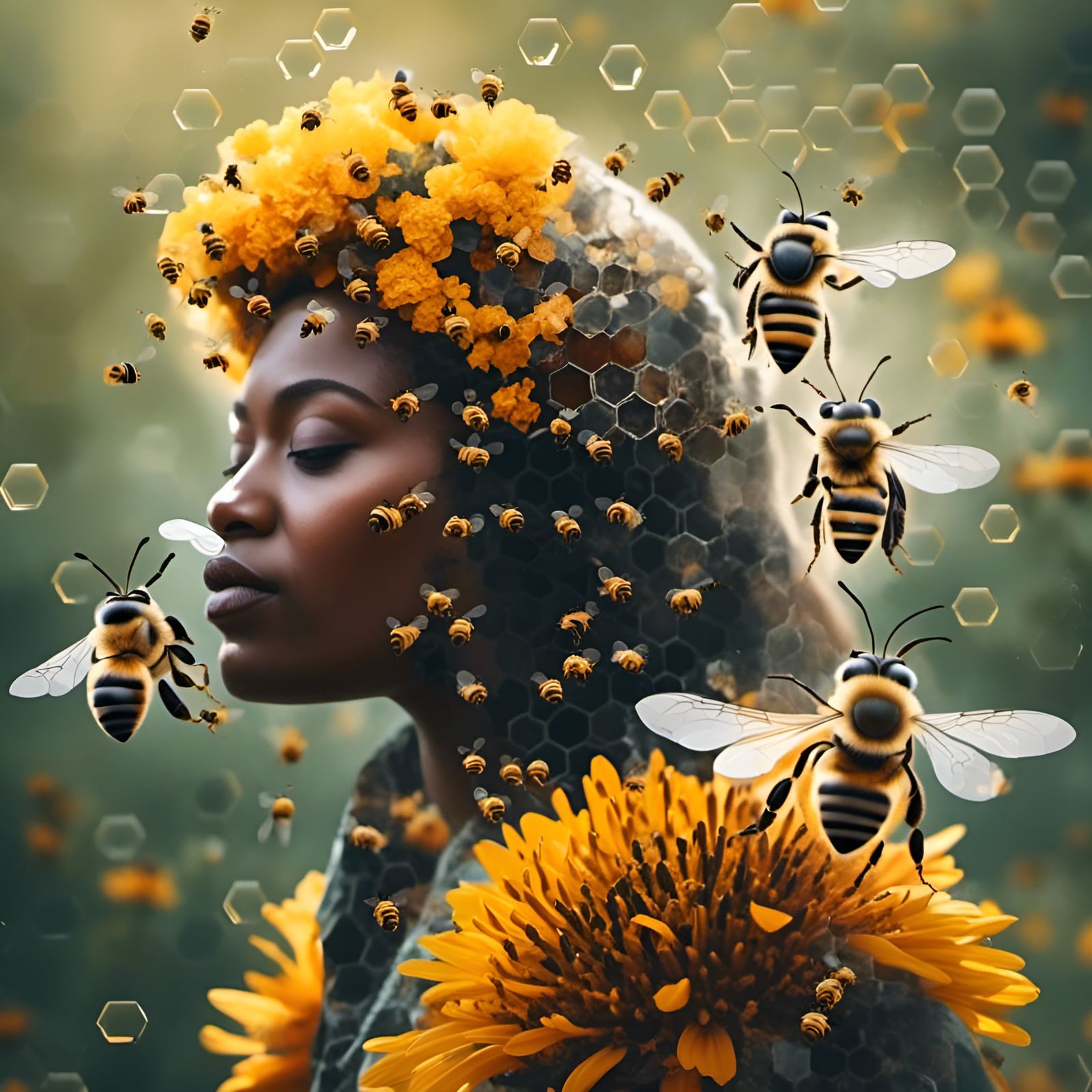 Queen Bee in Double Exposure Art Style