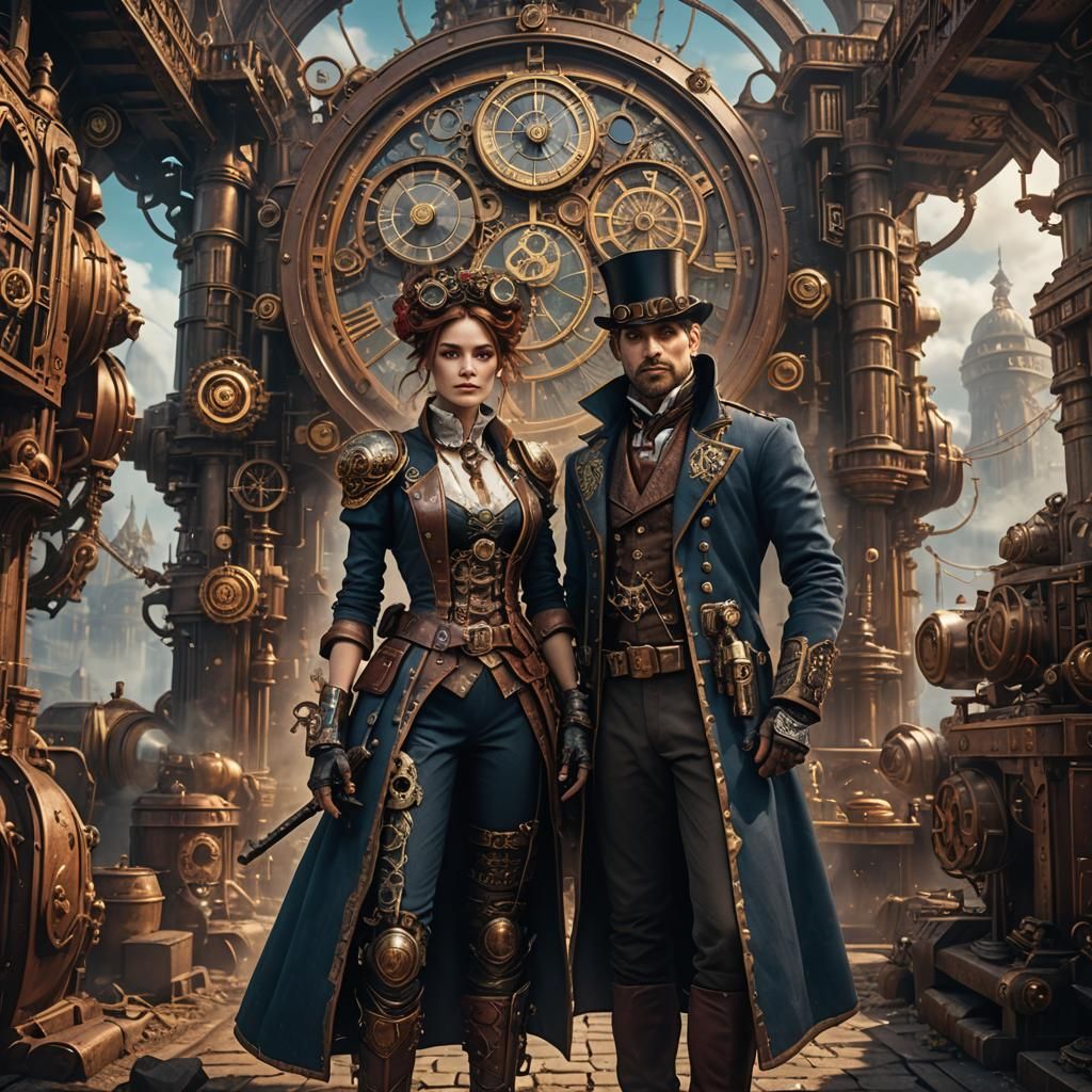 Steampunk Couple in Detailed Matte Painting