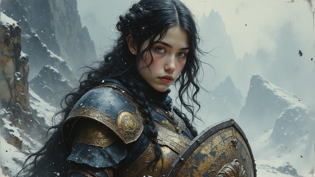 Warrior Woman in Ornate Winter Armor Concept Art