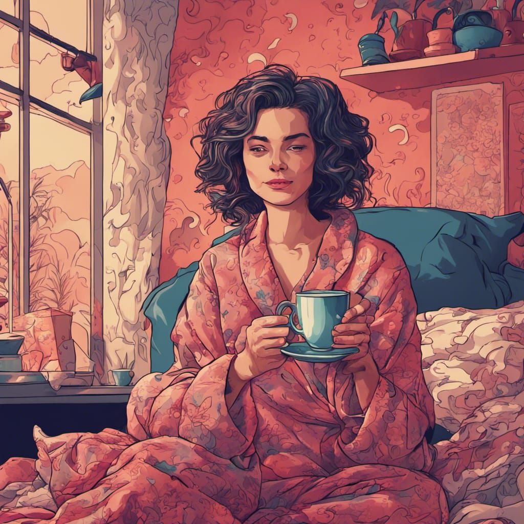 Graphic Image of Person Enjoying Tea in Bed