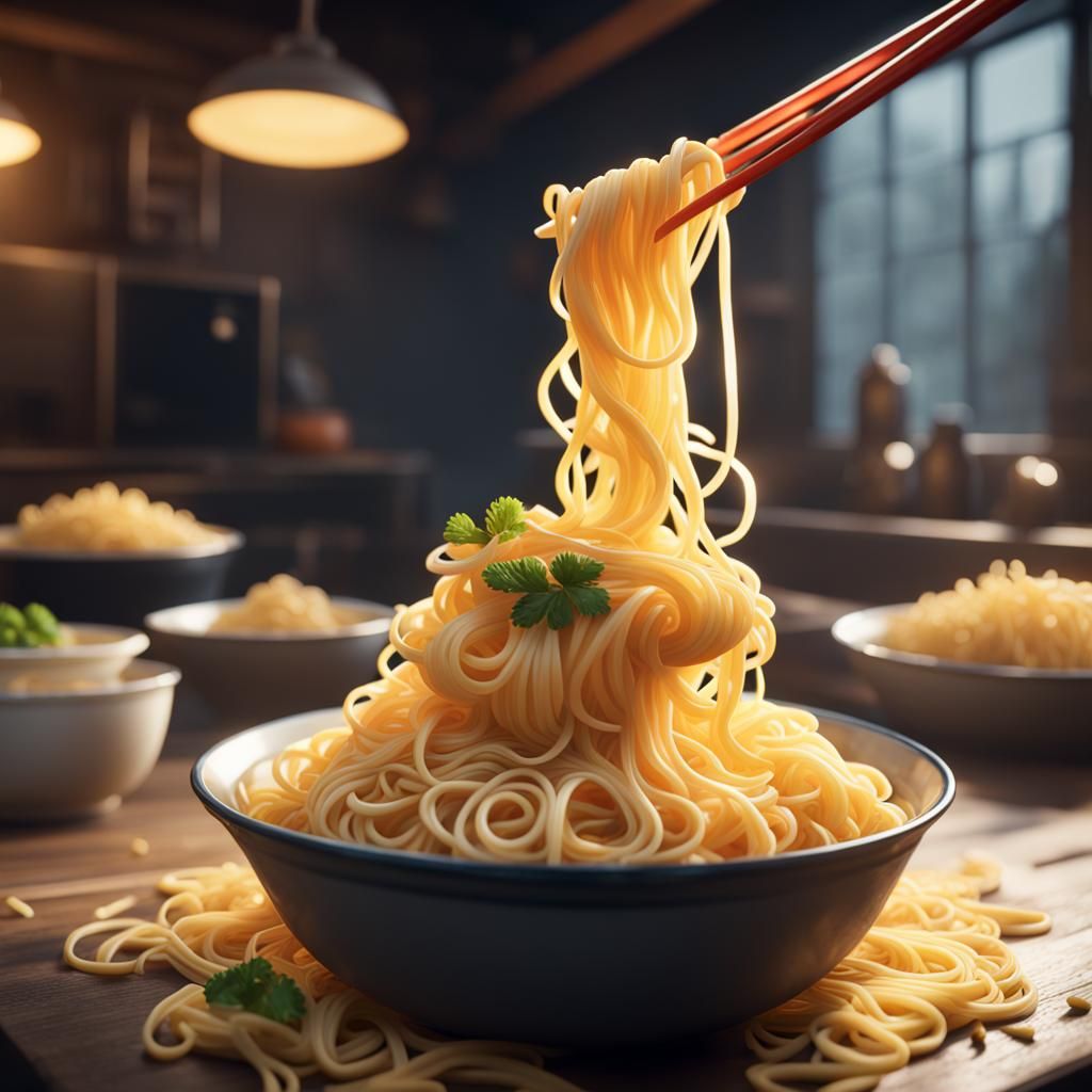 Cheesy Noodles in 3D Cinematic Style