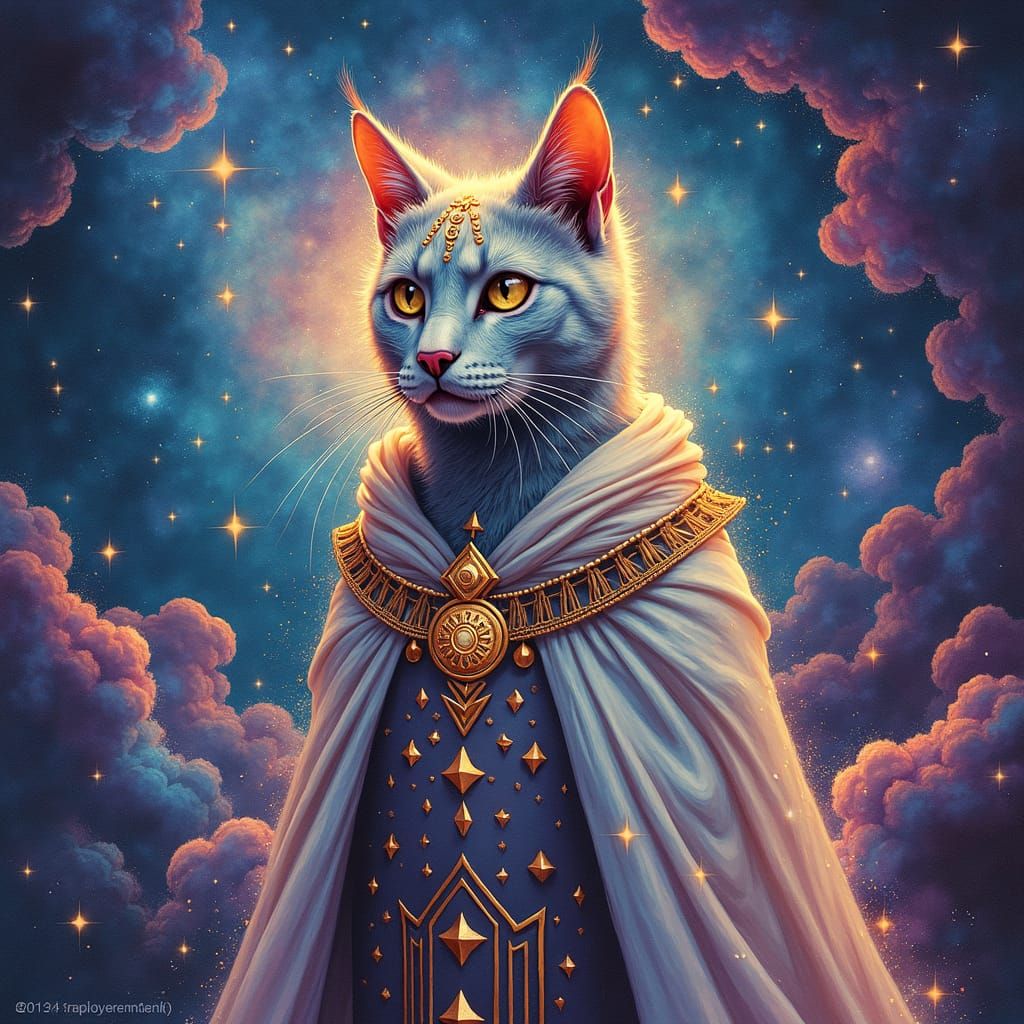 Mystical Feline Being in Psychedelic Cosmic Art