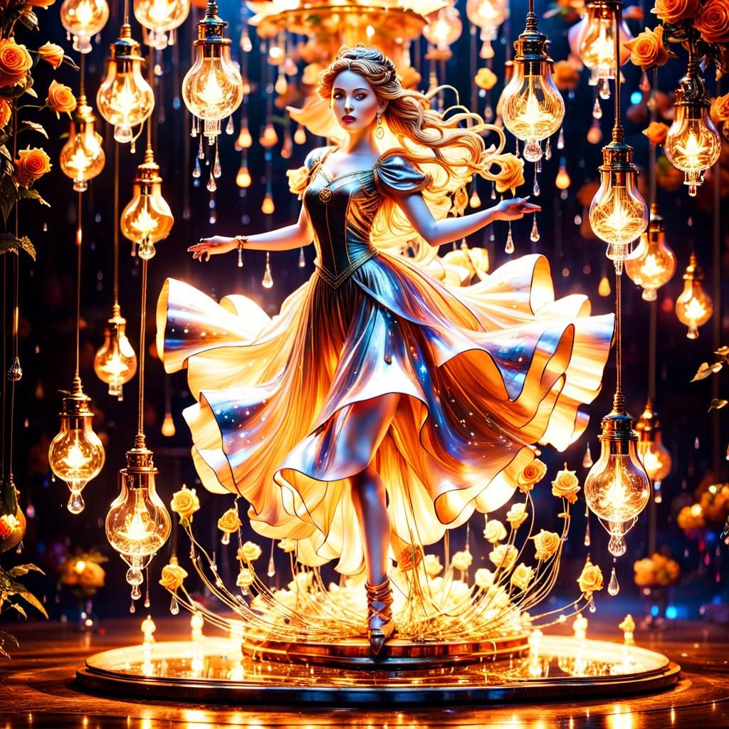 Illuminated Dancing Figurine with Rose Lamps
