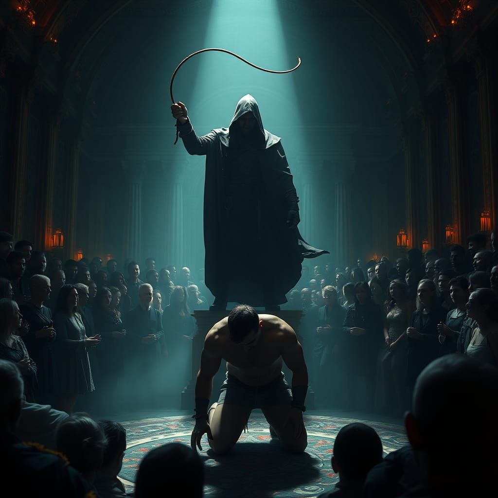 Mystic Condemnation in a Dimly Lit, Ornate Hall