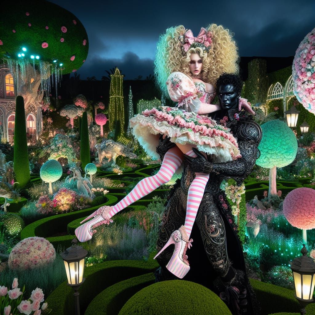 Ethereal Garden Scene with Dark Being and Chauffeur