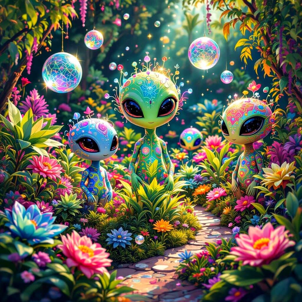 Whimsical Alien Garden with Sentient Plants