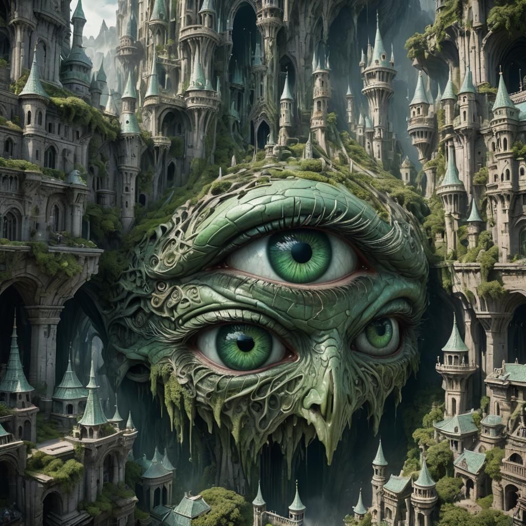 Grey and Green Heterochromatic Eyes: Detailed Matte Painting