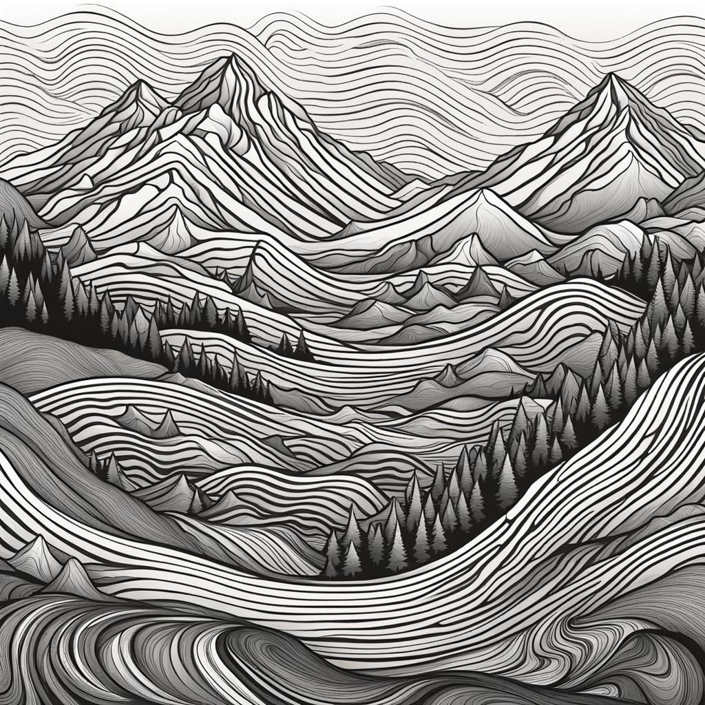 Abstract Mountain Scenic View with Fractal Elements