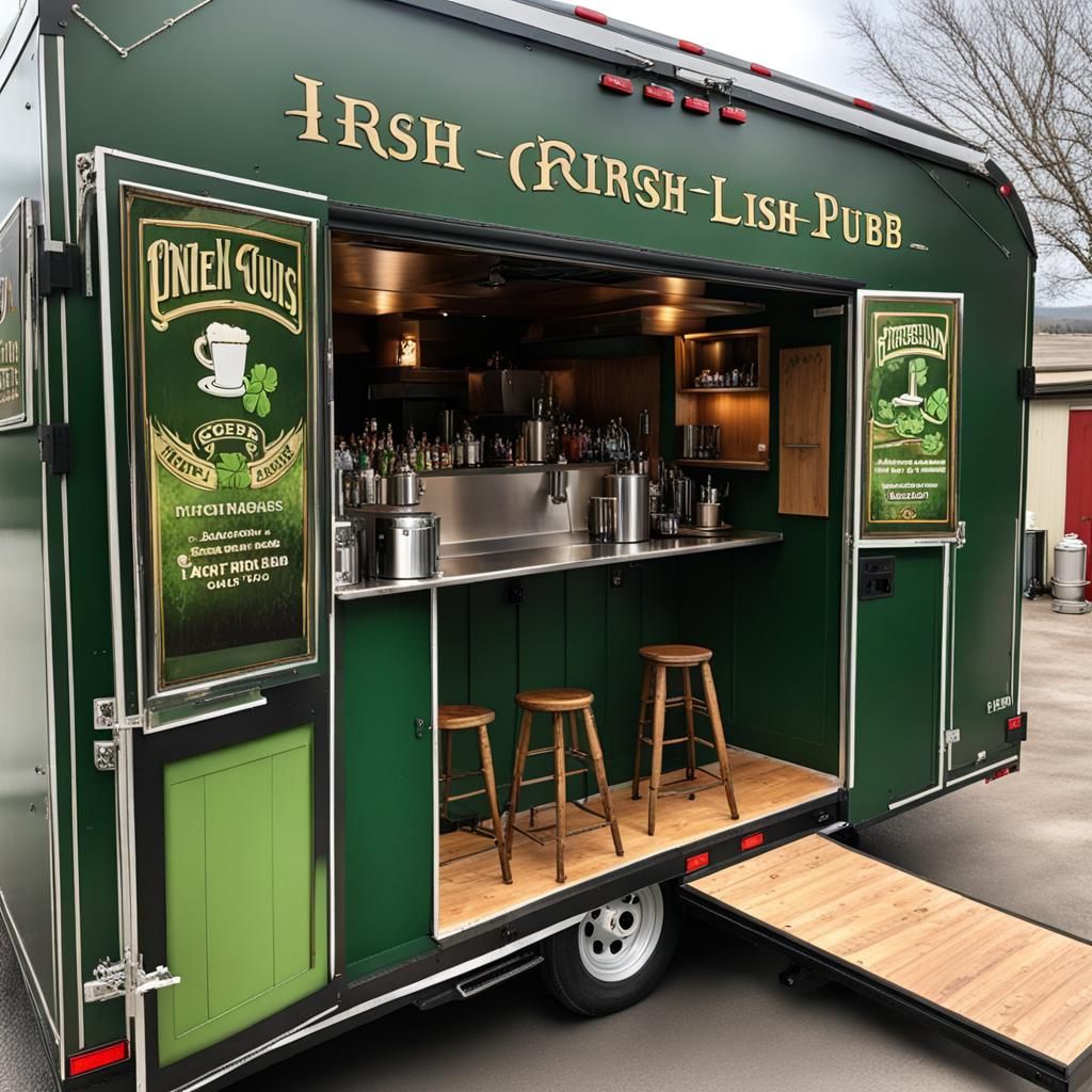Mobile Irish Pub in a Green Trailer