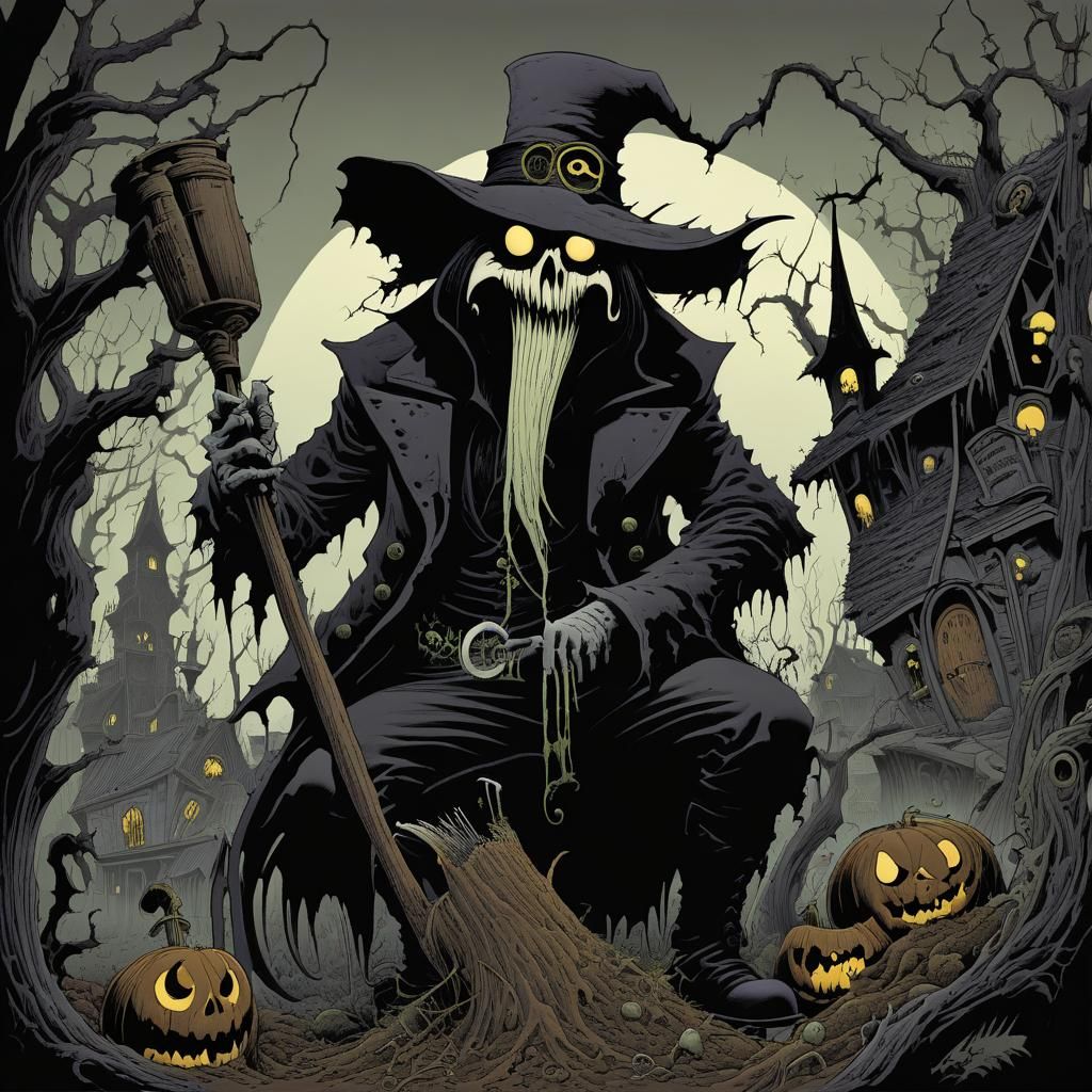 Gaunt Gravedigger with Ghastly Grin: Gritty Comic Art