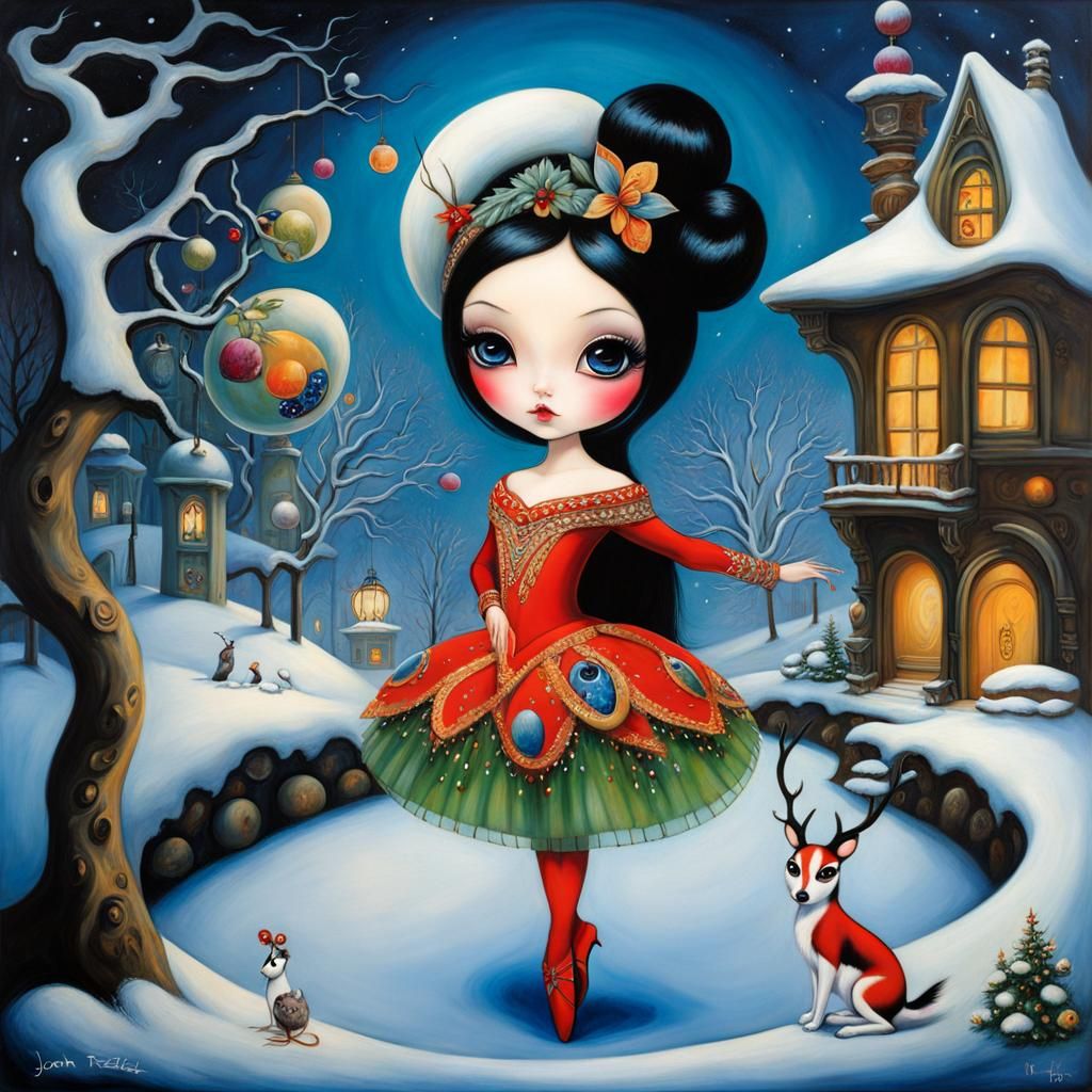 Ballerina in Winter Wonderland: Surrealist Fantasy Art