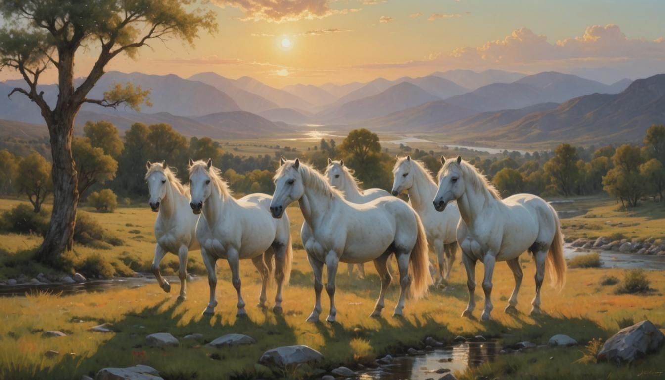 Dreamlike Golden Hour Landscape by James Gurney