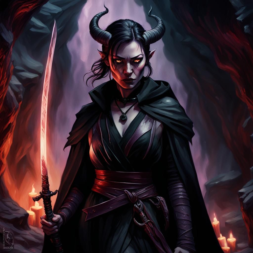Tiefling with Katana in Dark Fantasy Illustration