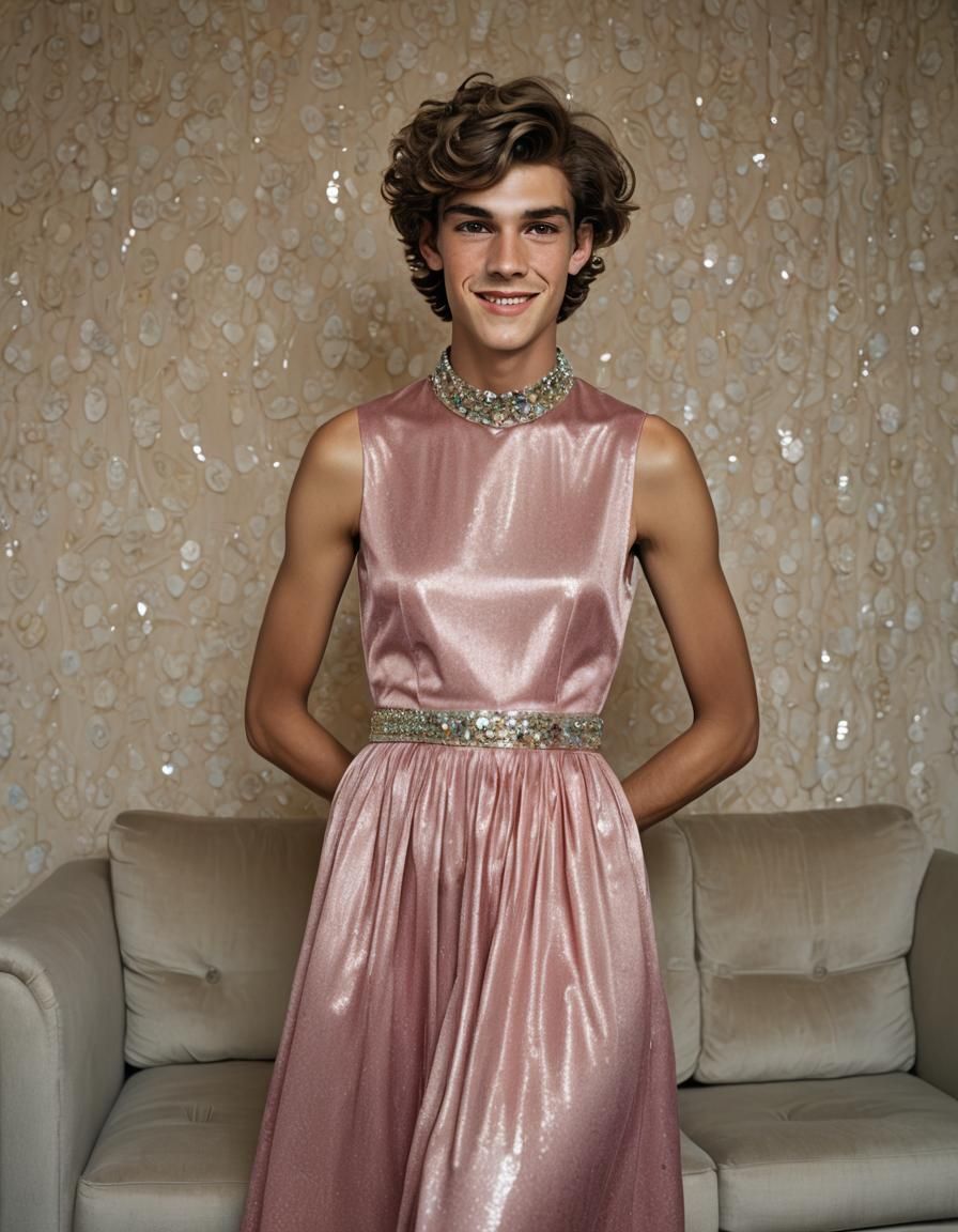 Boy Crossdressing in Prom Dress: Professional Portrait