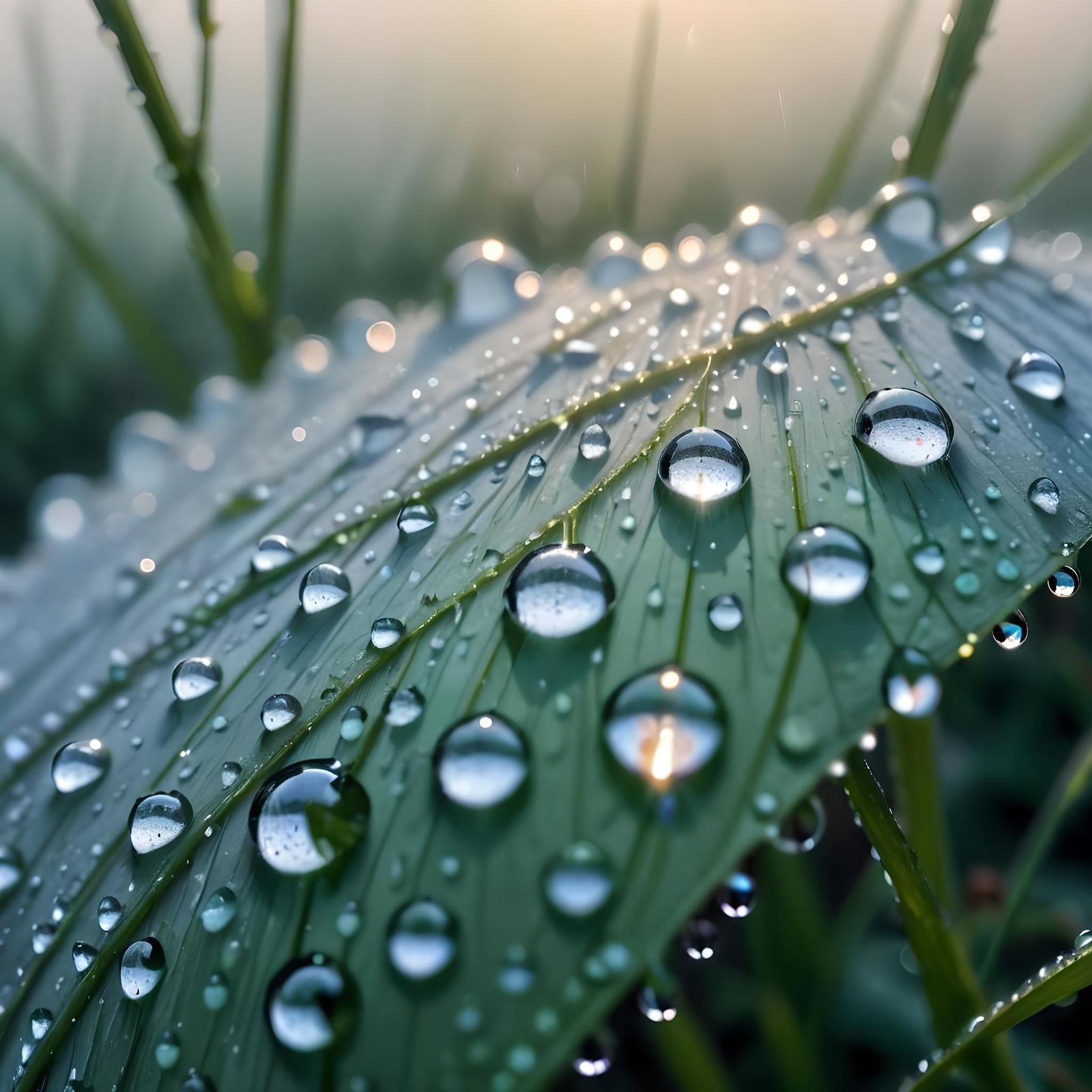 Glistening Dew Drops in Extreme Close-up