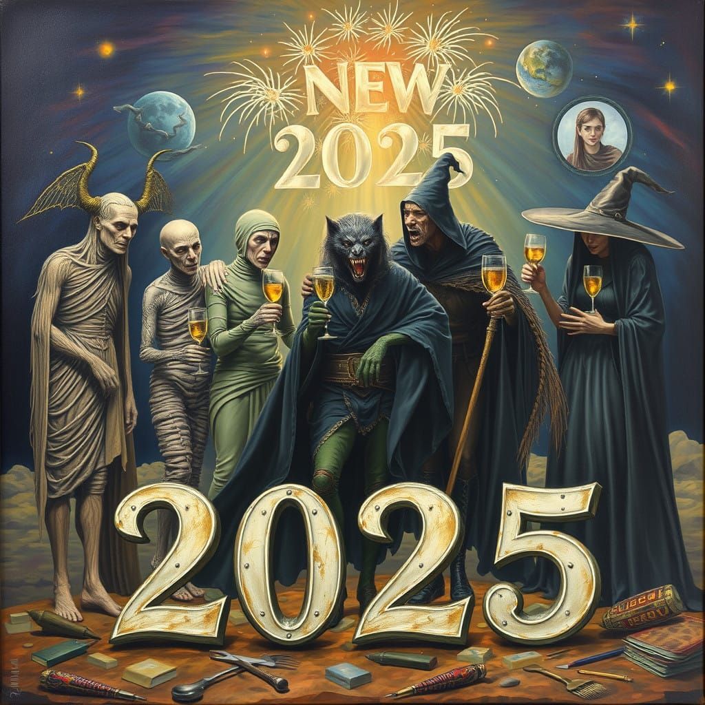 Surrealist New Year's Party in Melting Oil on Canvas