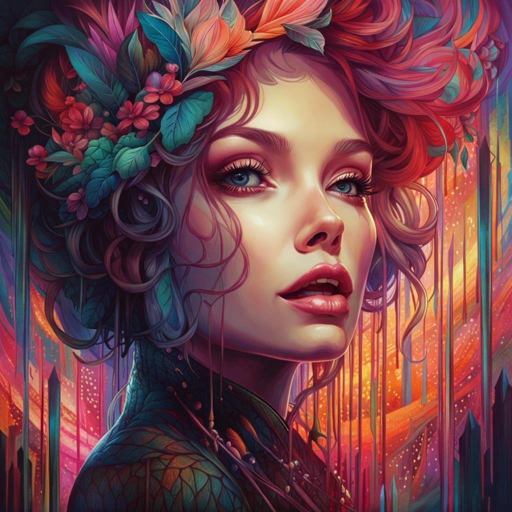 Psychedelic Horror Portrait of an Insane Criminal