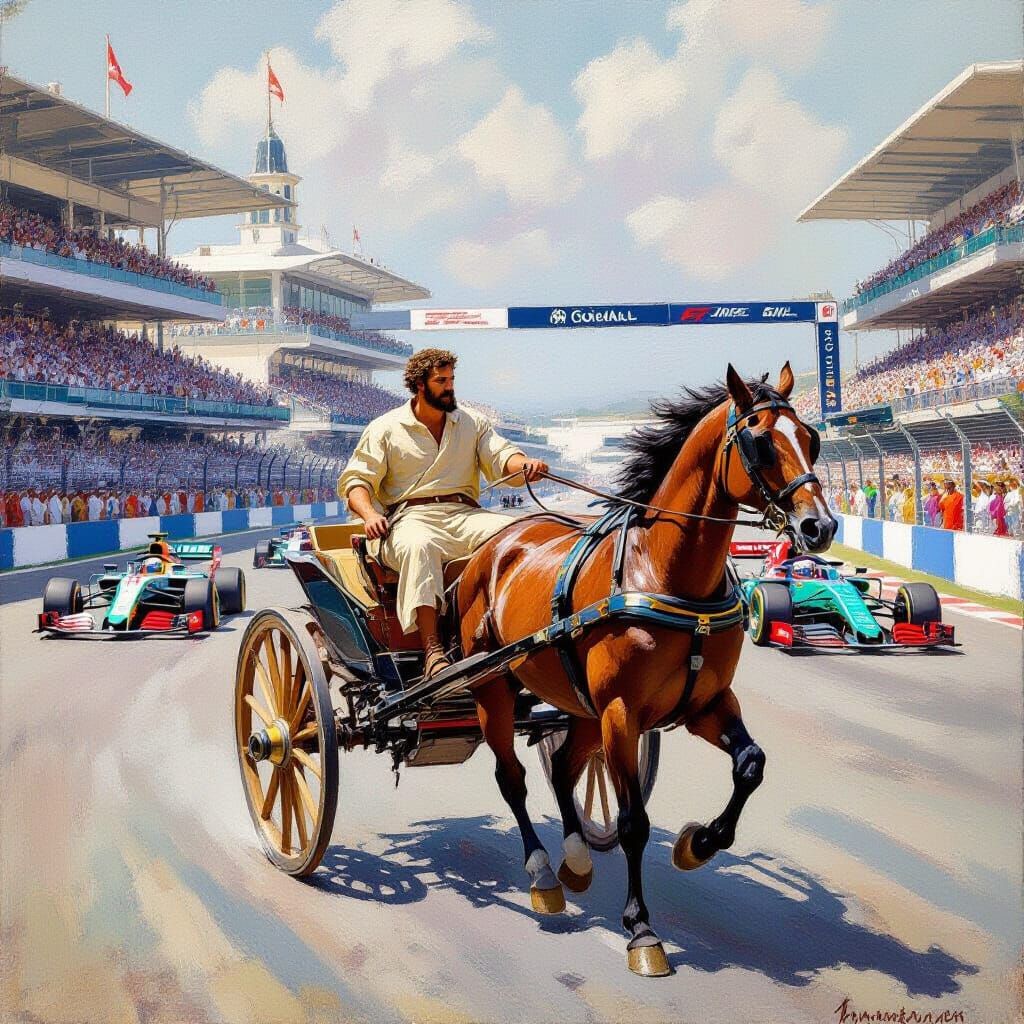 Ancient Chariot Races Monaco Grand Prix in Impressionist Sty...