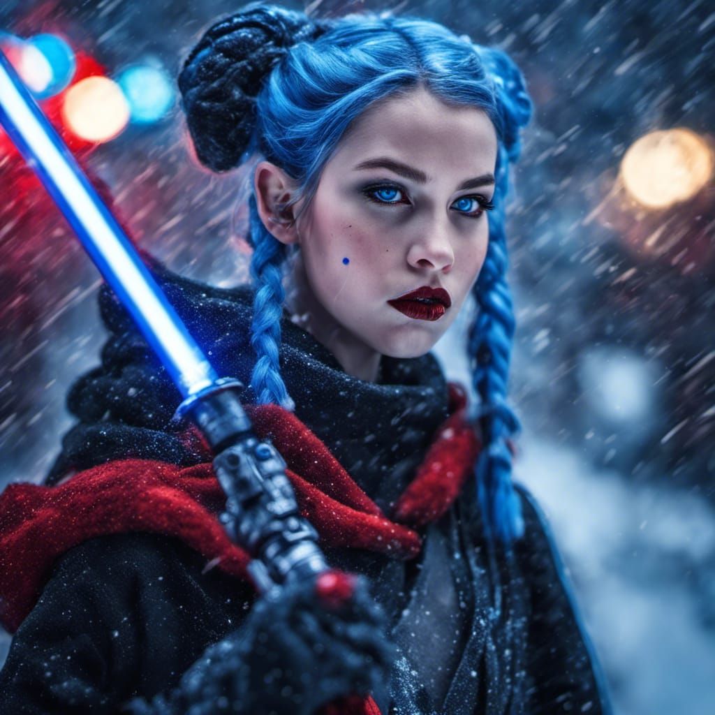 Sith Lord Girl with Lightsaber in Blizzard