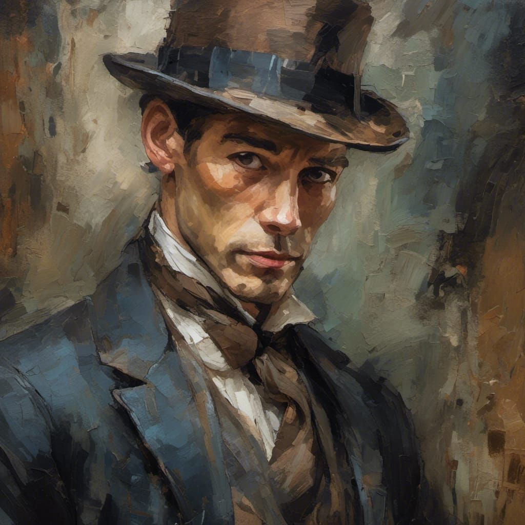 1920s Dandy Portrait with Cracking Paint Texture