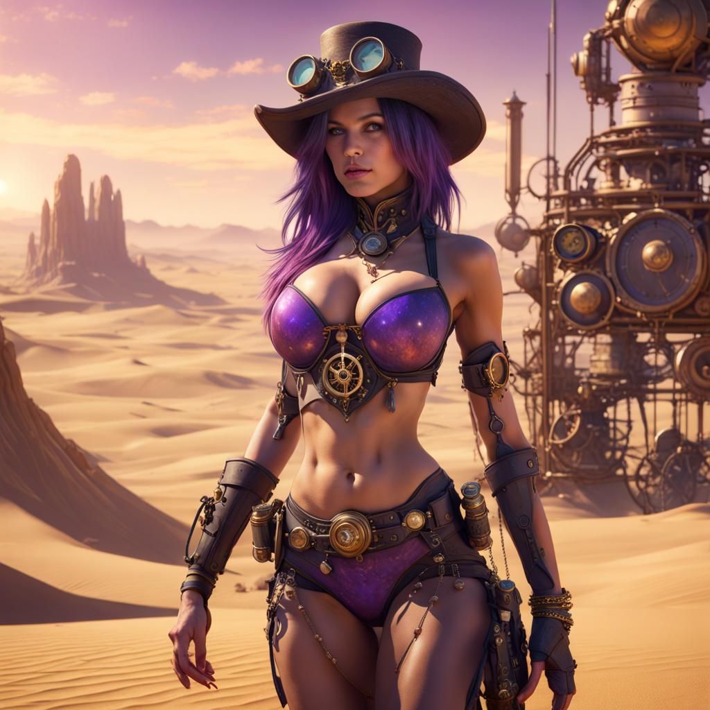 Steampunk Bikini Beauty in Desert Landscape