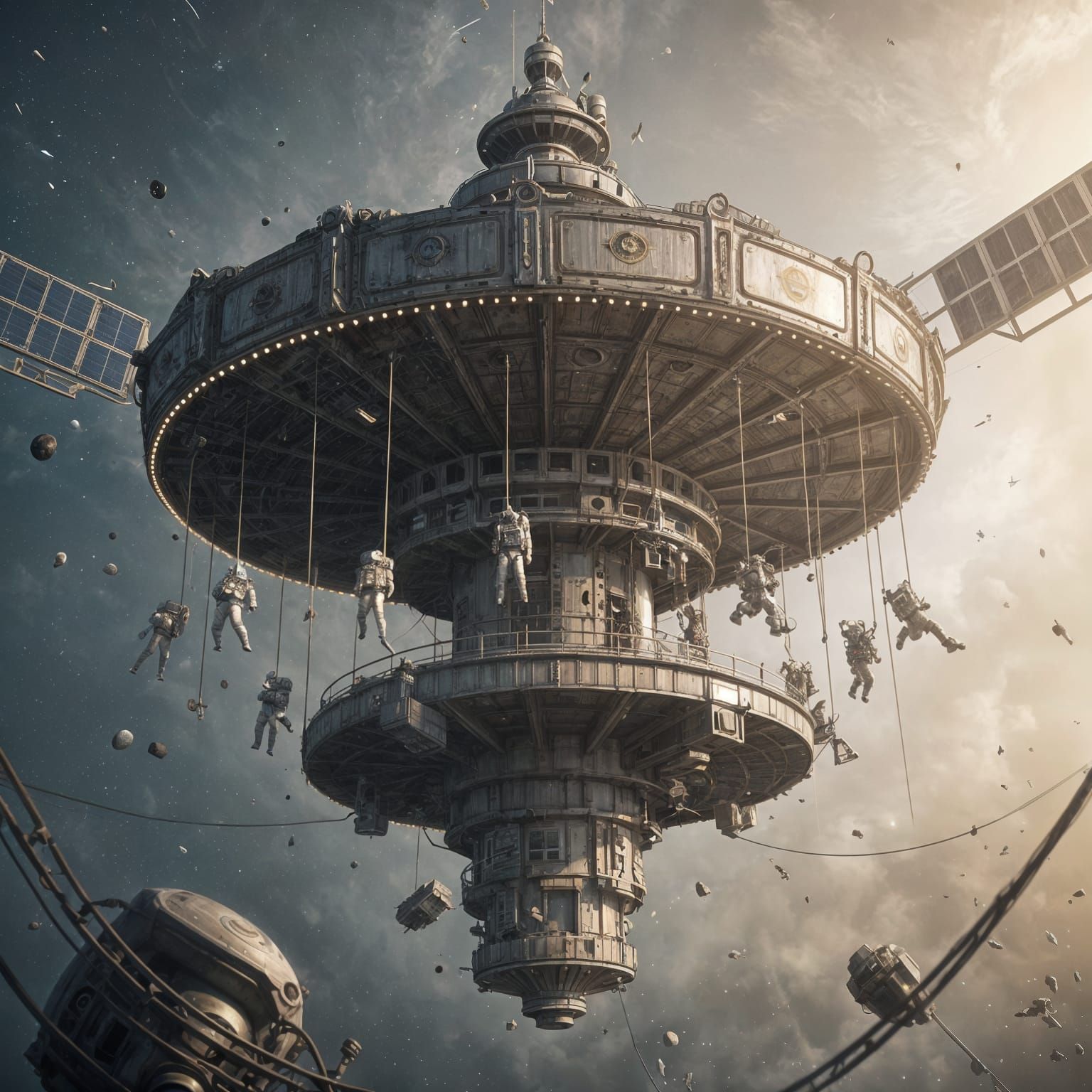 Epic Carousel Satellite With Astronauts In Space