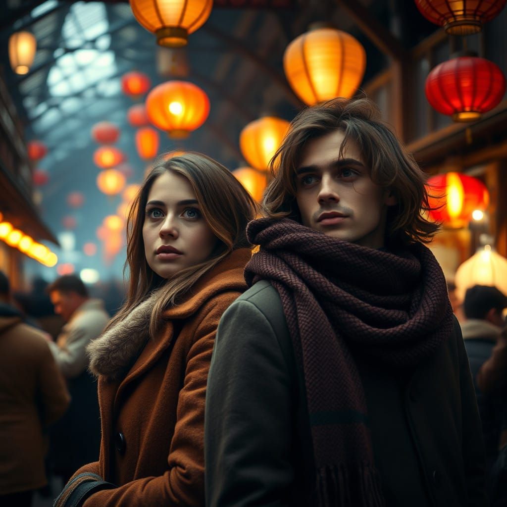 Winter Lovers in Enchanted Indoor Bazaar