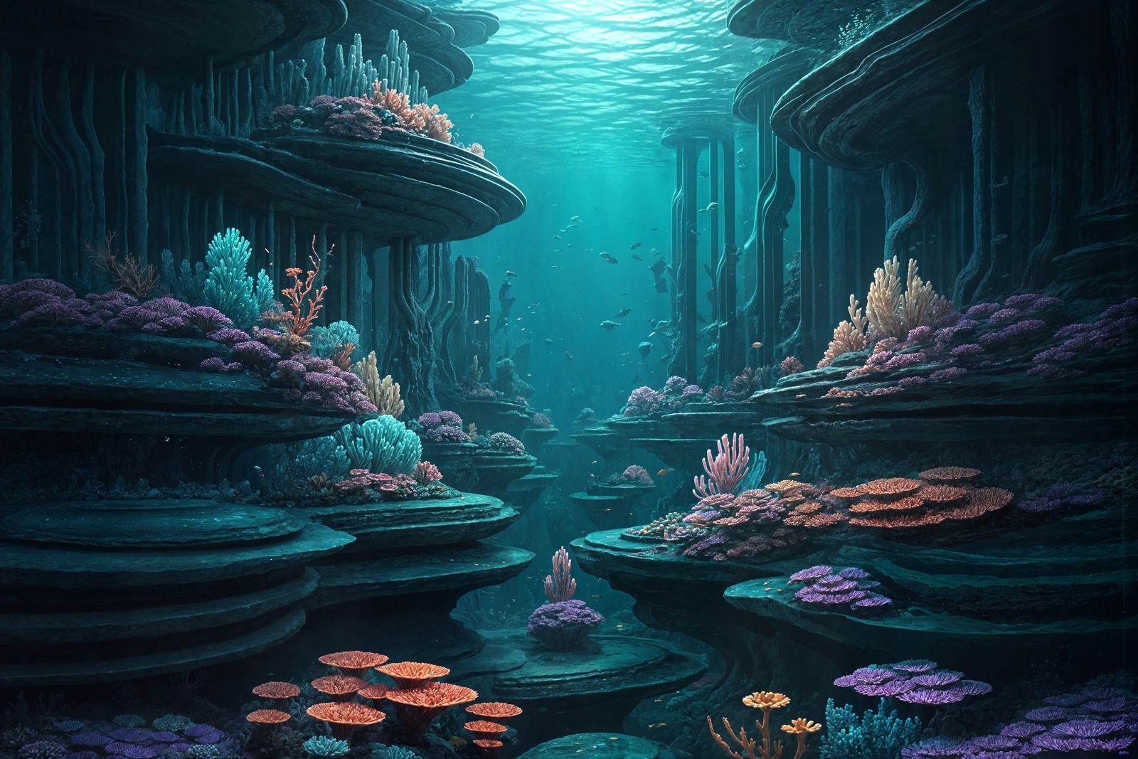 Bright Fictional Underwater Landscape with Color Gradient