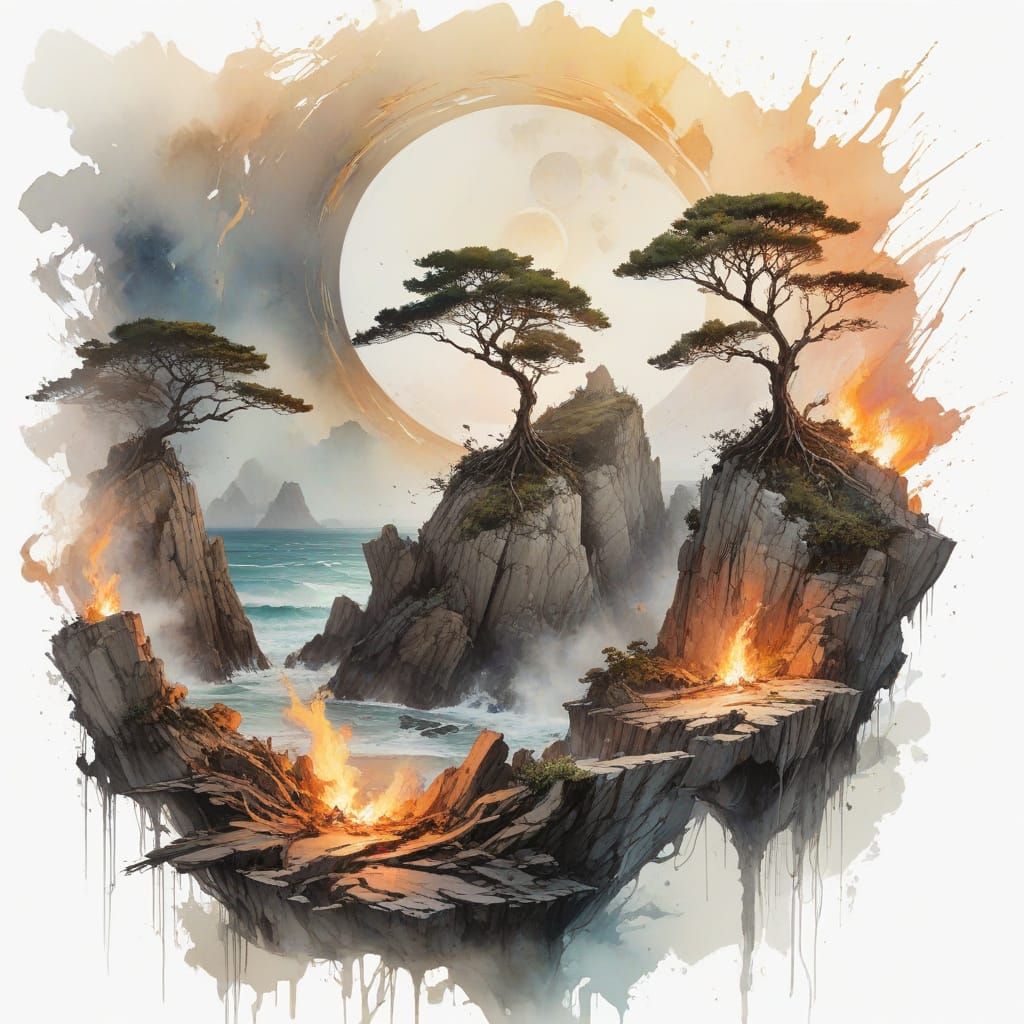 Mystical Ocean Passage: Watercolors in Ethereal Light