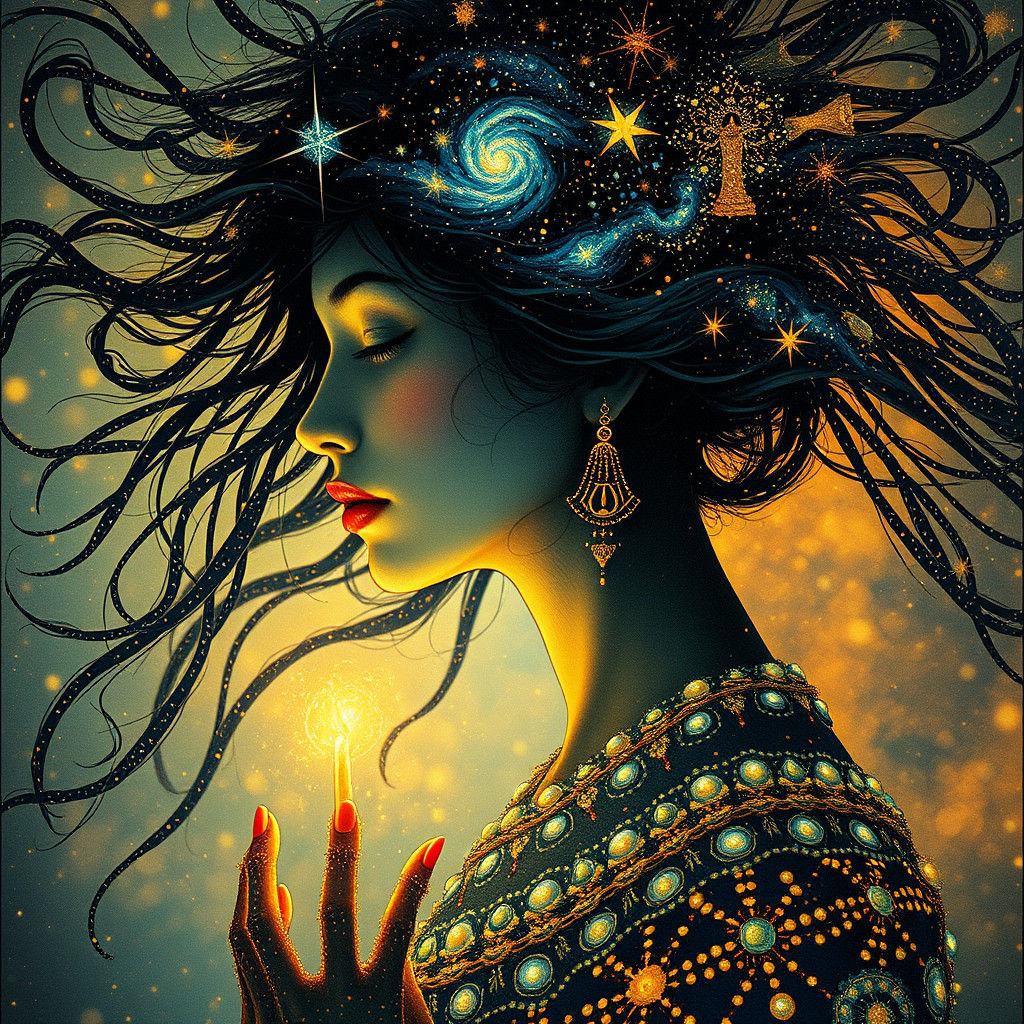 Mysterious Woman in Vintage Postcard, Blending Styles