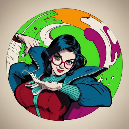 Pop Art Portrait of Smiling Woman with Glasses