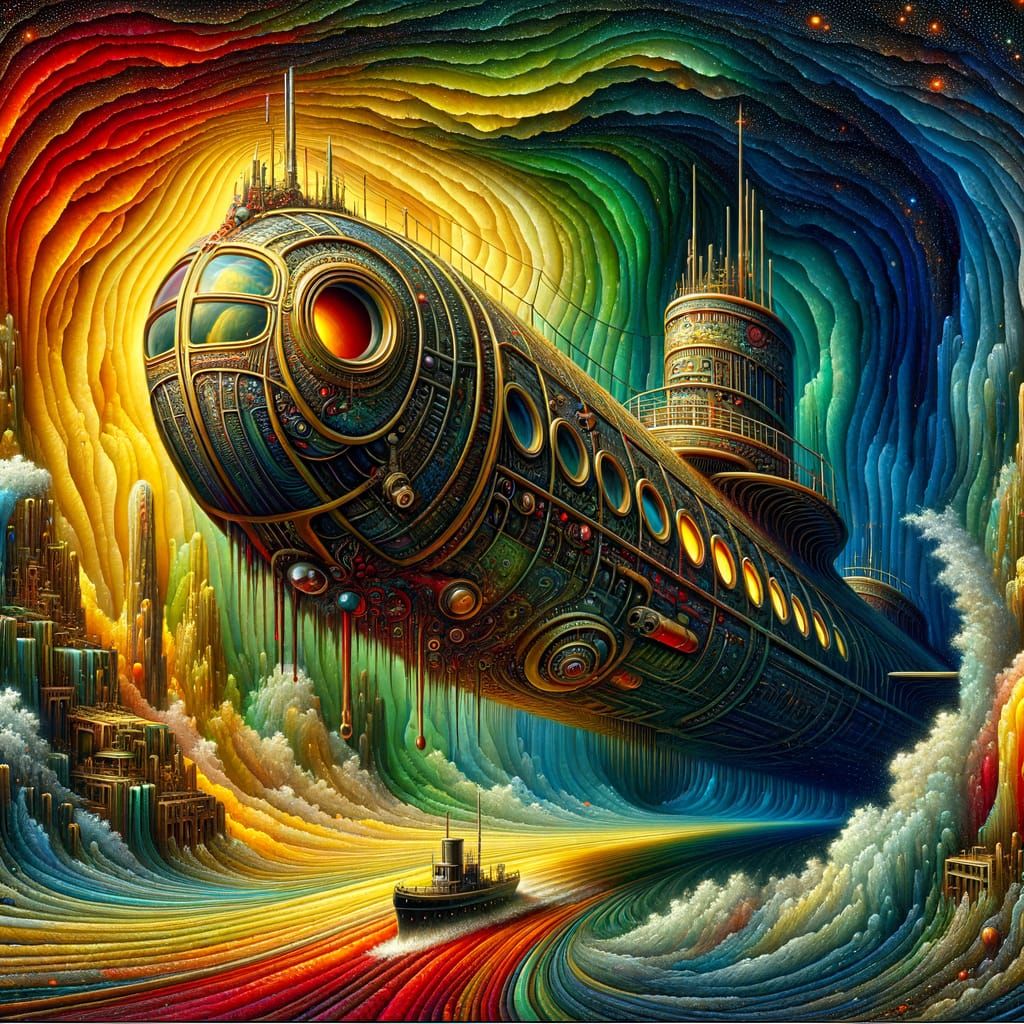 Nautilus Submarine Concept Art in Surrealist Style