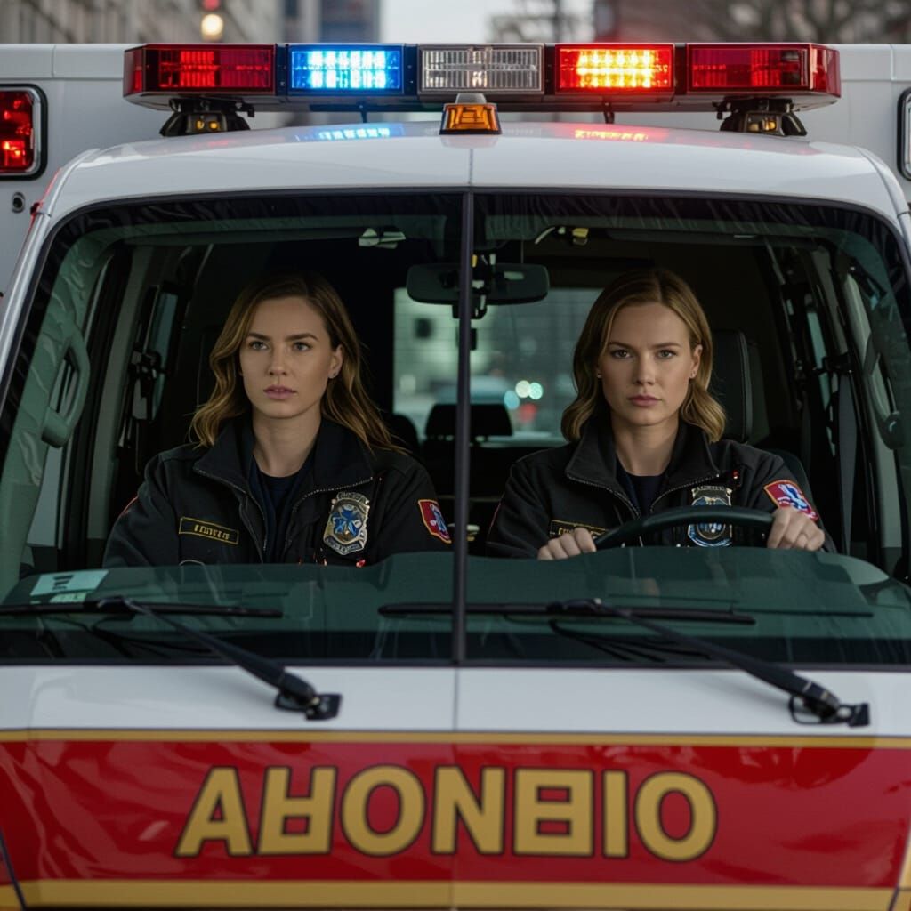 Paramedic Liz Halstead Driving Ambulance, Realistic Dark Art