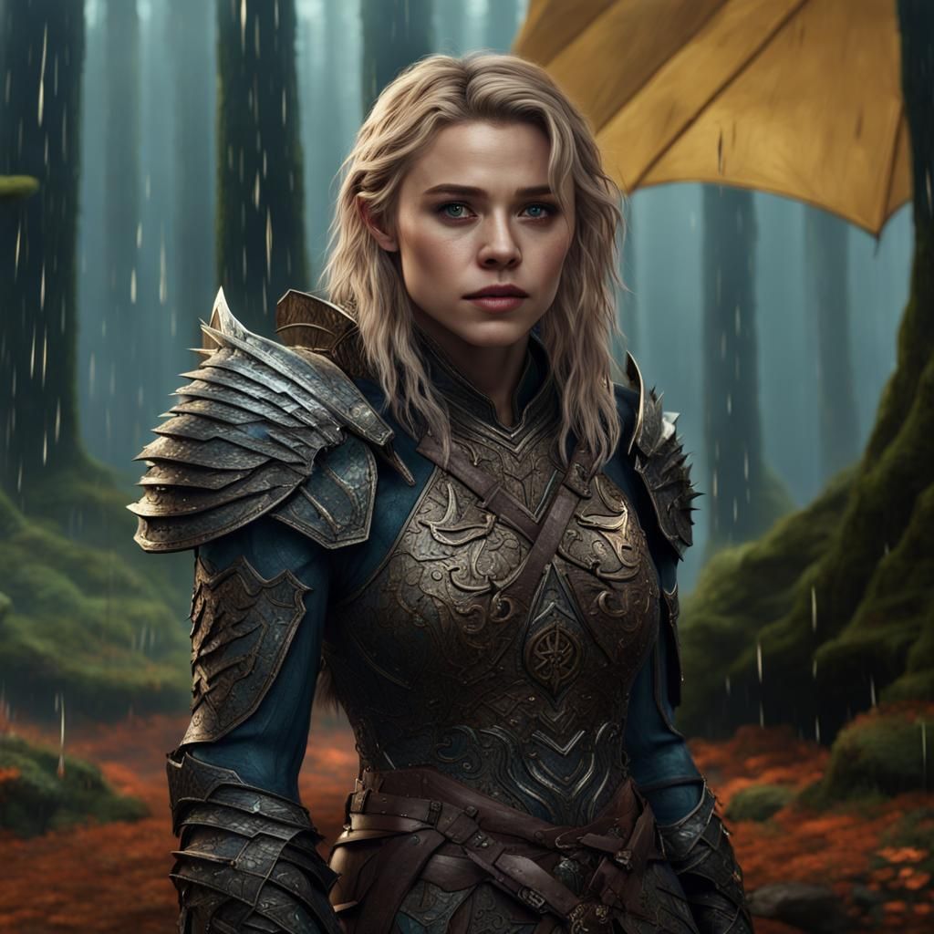 Fantasy Sorceress in Rainy Forest, Digital Art