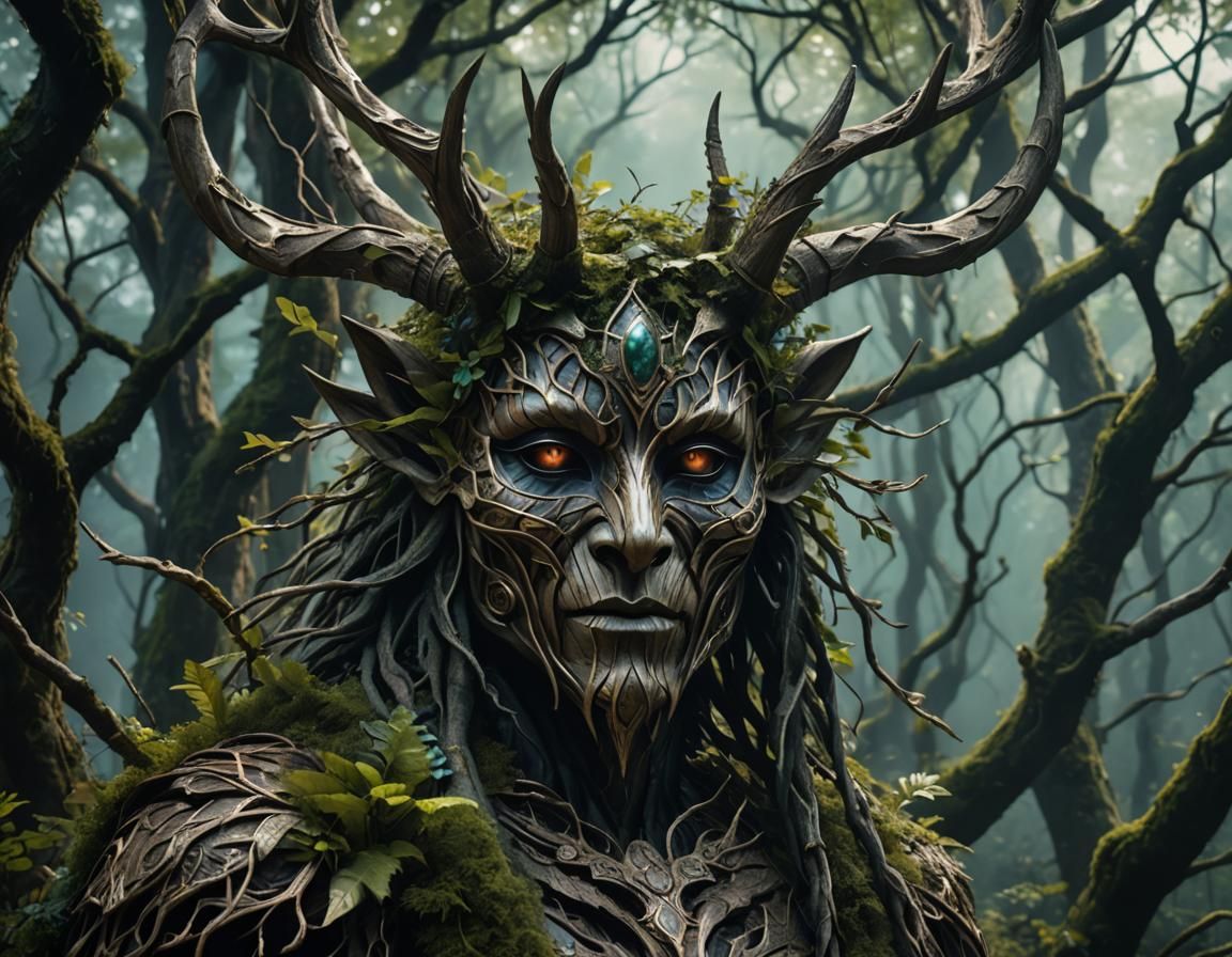 Mysterious Forest Spirit in Detailed Digital Painting