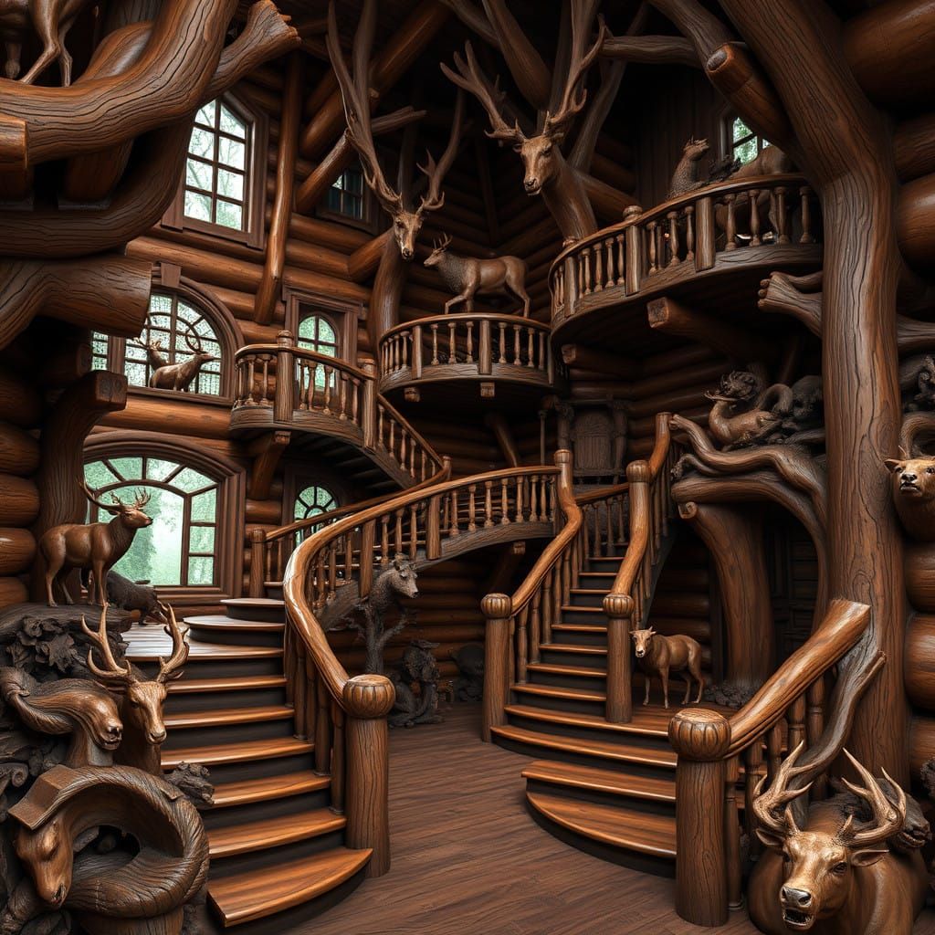 Majestic Burle Wood Mansion in Whimsical, Fantastical Style