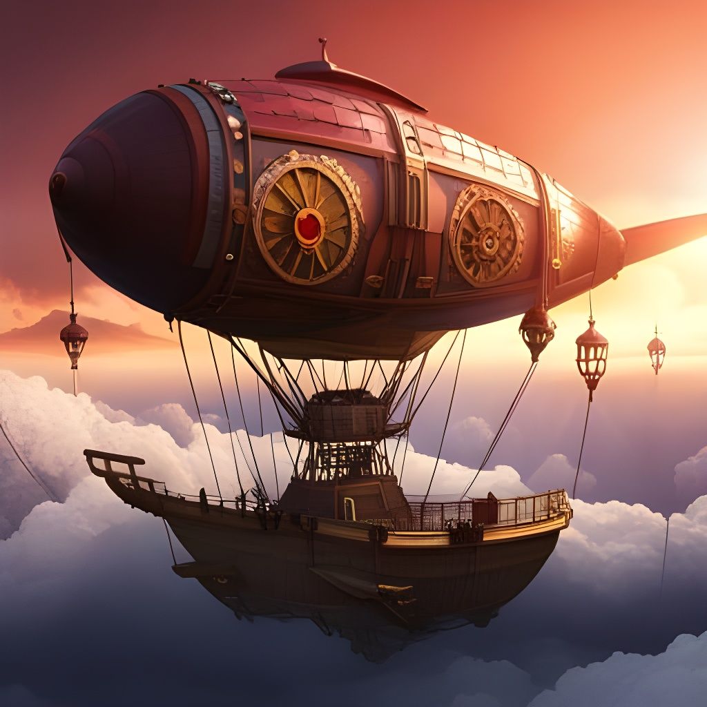 Steampunk Blimp in a Beautiful Sky Scenery