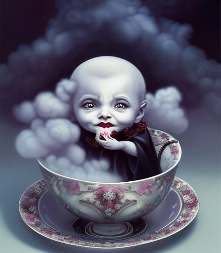 Vampire Babies in Teacup: Fantasy Art