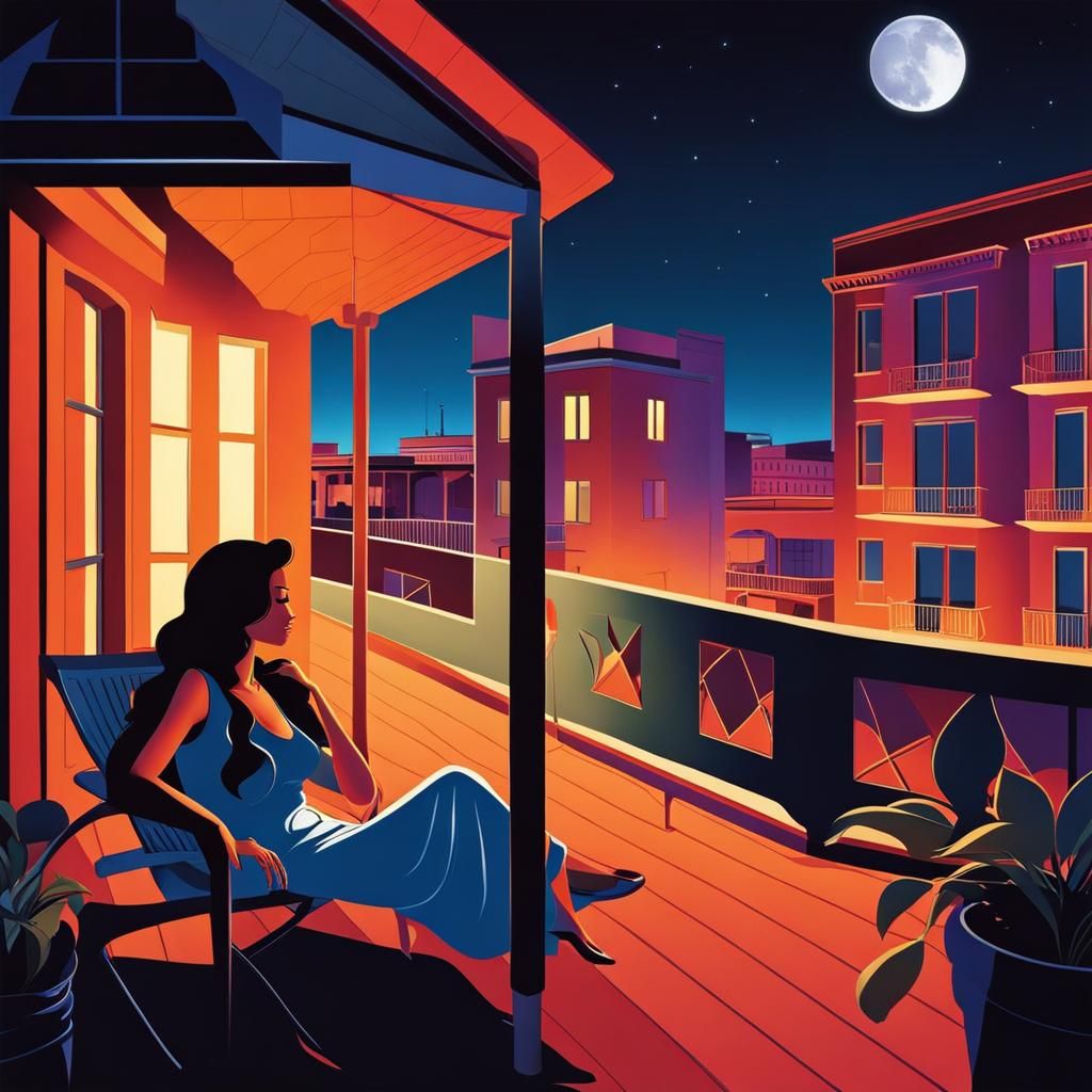 Woman Relaxing on Patio in Cel Shading Style