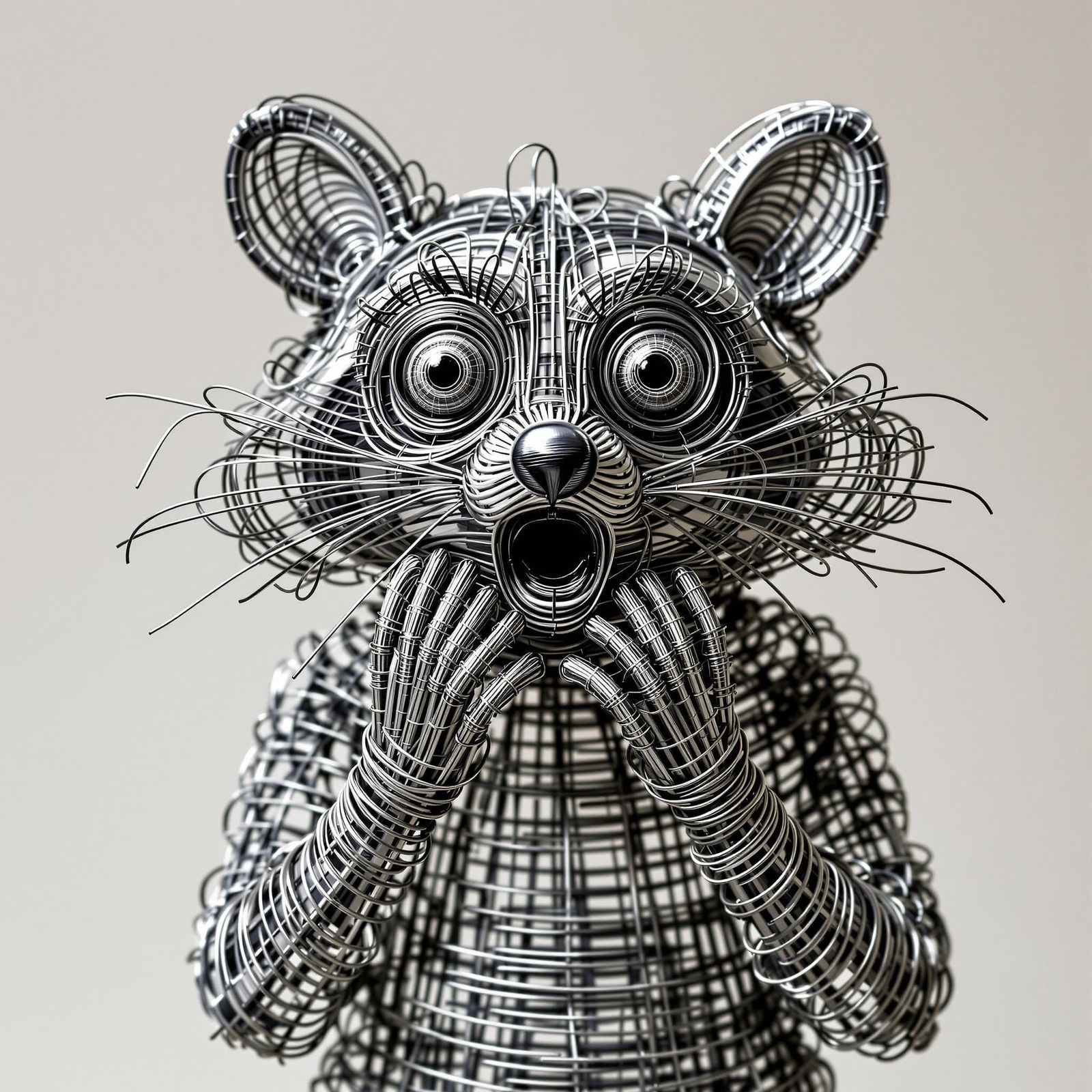 Surprised Raccoon: Abstract Wire Sculpture