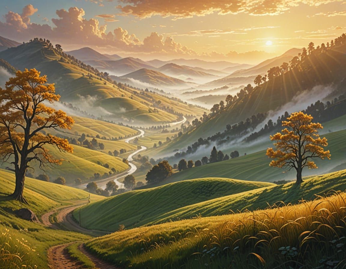 Surreal Valley Landscape in Vibrant Oil Painting