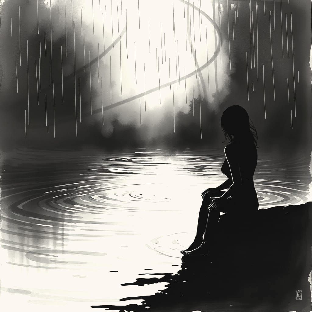 Ethereal Figure on Water's Edge in Dreamlike Atmosphere