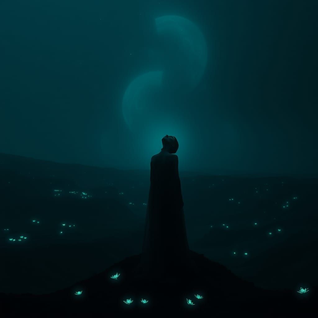 Ethereal Figure Yearning for a Celestial Home